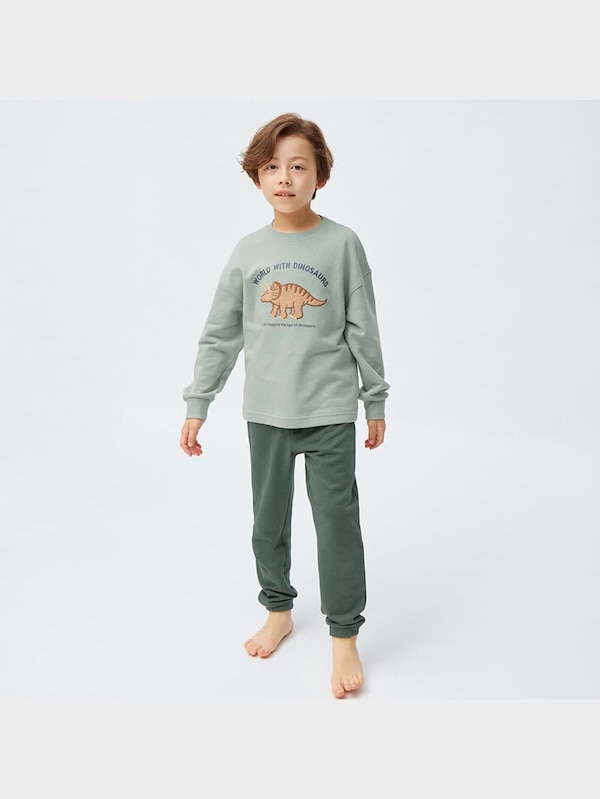 KIDS(男女兼用)ソフトスウェットラウンジセット(ダイナソー)(長袖&ロングパンツ)