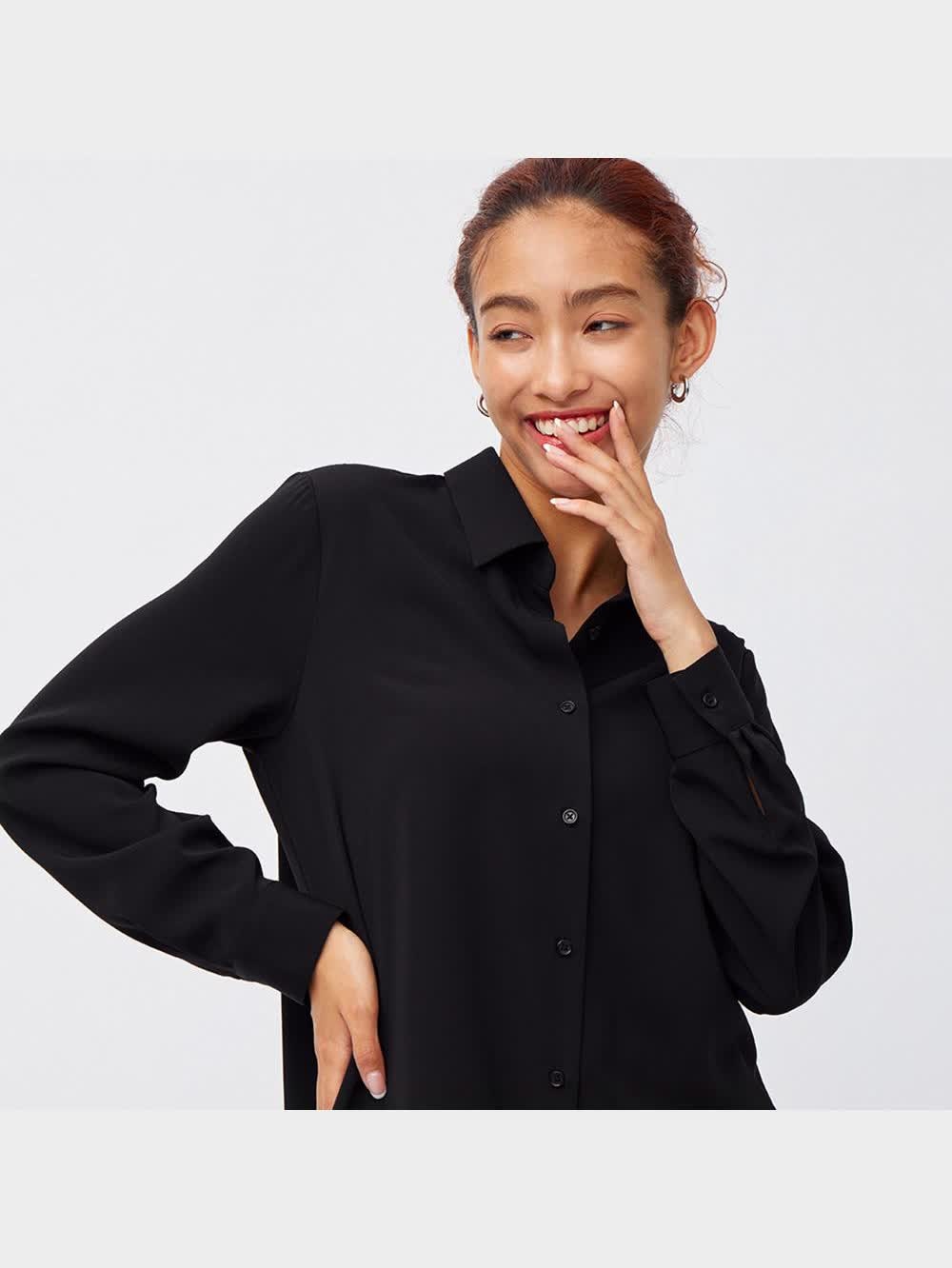 サイドボタンドレープブラウス JULLIN（ユリン）の「【JULLIN】 side slit button drape shirt