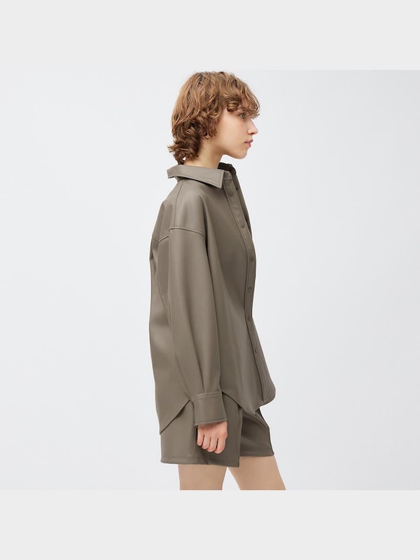 フェイクレザーオーバーサイズシャツ(長袖)(セットアップ可能)