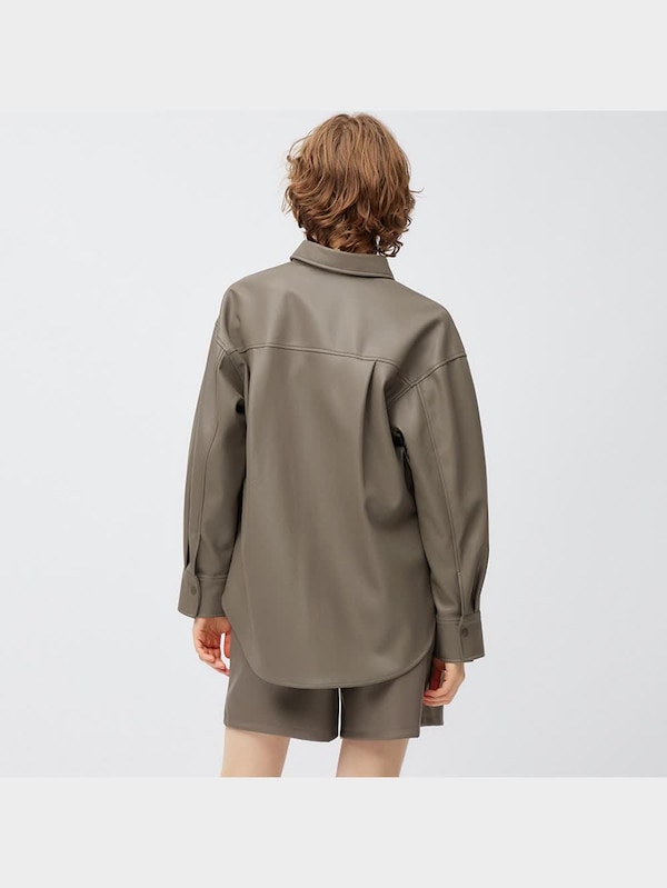 フェイクレザーオーバーサイズシャツ(長袖)(セットアップ可能)