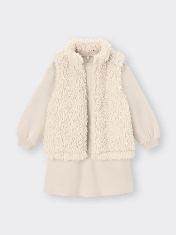 GIRLSカーリーフリースベスト&スウェットワンピースセット(長袖)