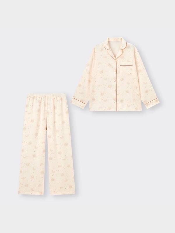 サテンパジャマ(長袖&ロングパンツ)(サンアンドムーン)