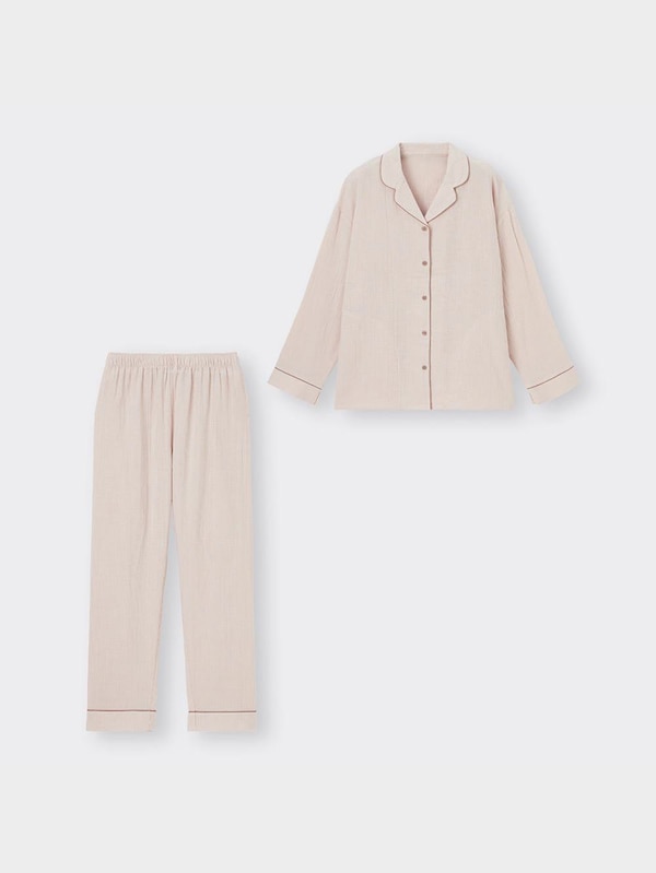 オーガニックコットンダブルガーゼパジャマ長袖&ロングパンツ+E