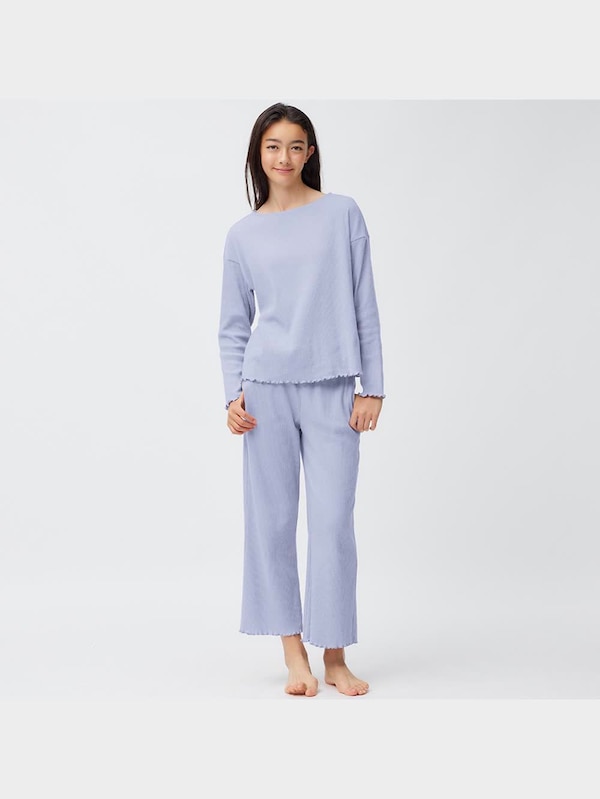 ウエストリボンリブラウンジセット(長袖&ロングパンツ)