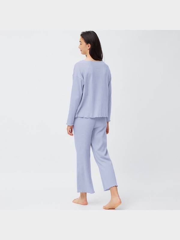 ウエストリボンリブラウンジセット(長袖&ロングパンツ)