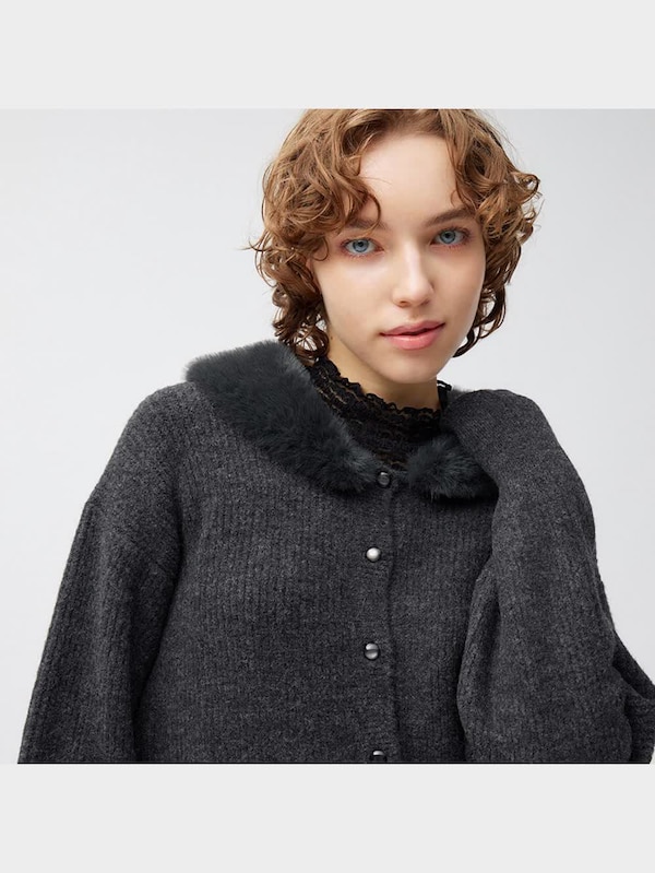 フェイクファーカラーカーディガン(長袖)+E