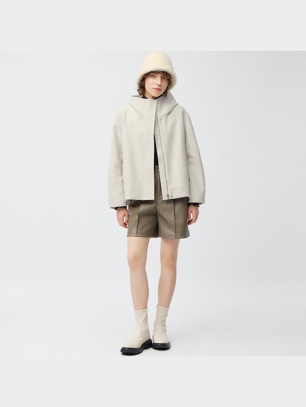 コージーメルトンショートフーディコート