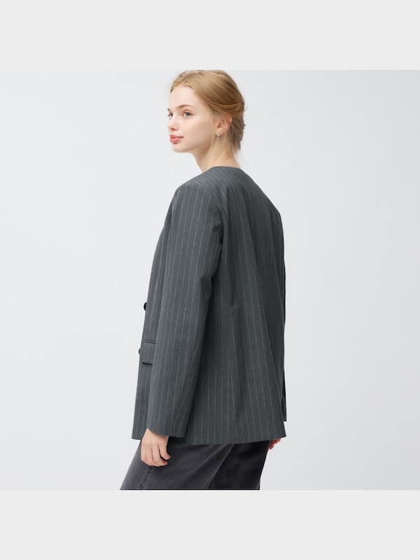 ダブルブレストノーカラージャケット(ストライプ)Z+E