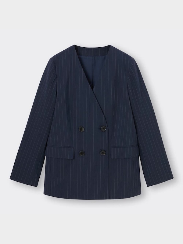 ダブルブレストノーカラージャケット(ストライプ)Z+E