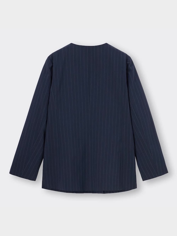 ダブルブレストノーカラージャケット(ストライプ)Z+E