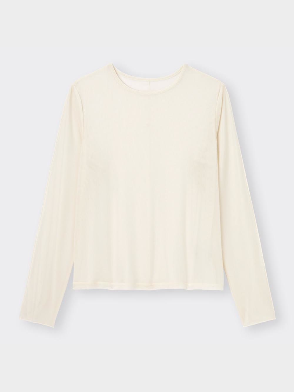 【関税込】 シースルー クルーネック Tシャツ - ライト ブラウン GU公式 | シアークルーネックT(長袖)+E