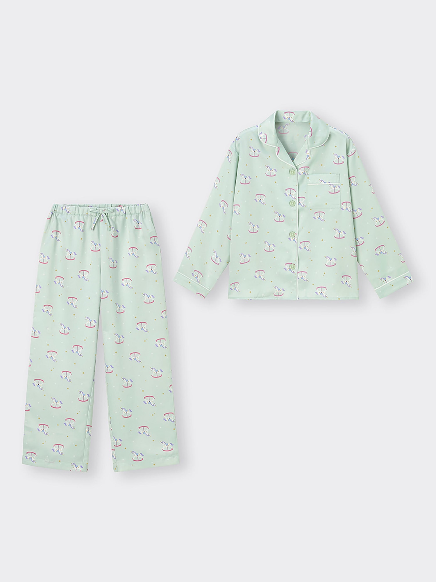 GU公式 | GIRLSサテンパジャマ(長袖&ロングパンツ)(木馬) GU公式 | GIRLSサテンパジャマ(長袖&ロングパンツ)(木馬)