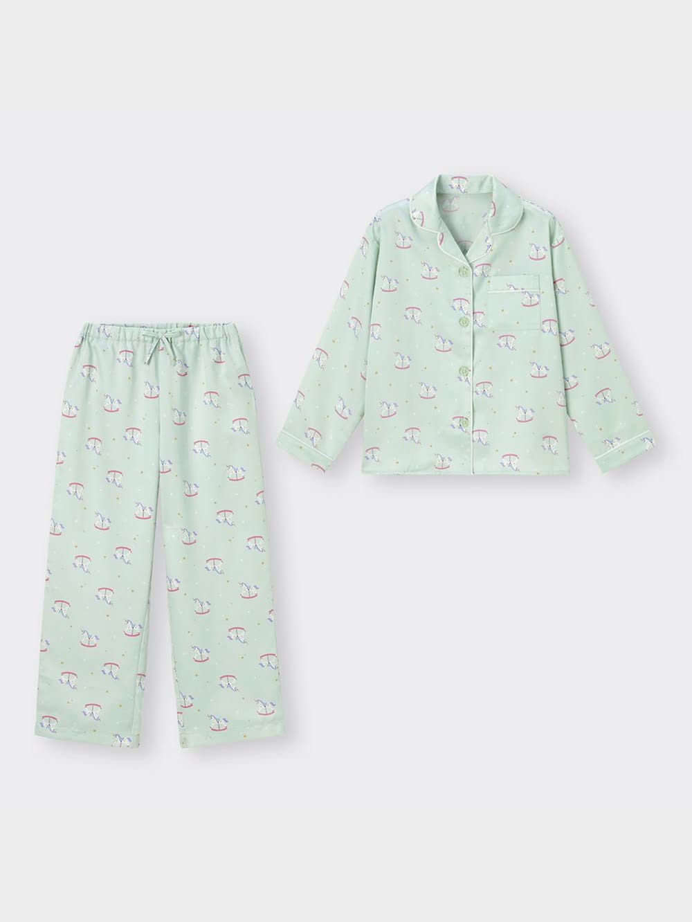 GU公式 | GIRLSサテンパジャマ(長袖&ロングパンツ)(木馬)