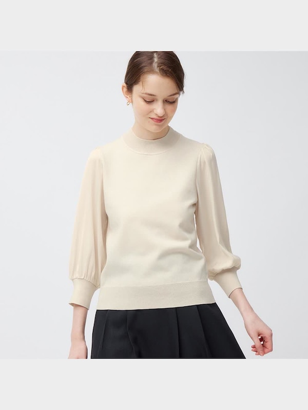 サテンコンビネーションボウタイセーター(7分袖)Z