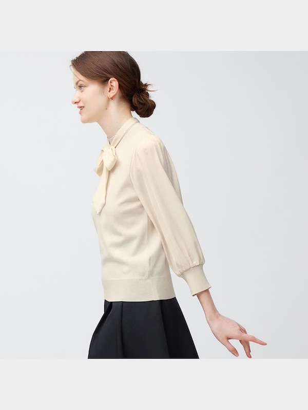 サテンコンビネーションボウタイセーター(7分袖)Z