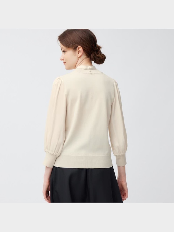 サテンコンビネーションボウタイセーター(7分袖)Z