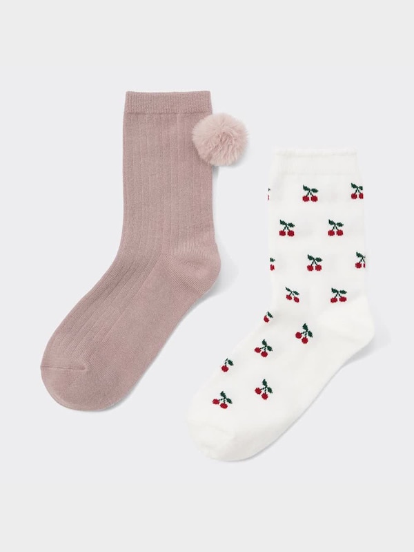 KIDS(男女兼用)クルーソックス(ポンポン/柄)2P