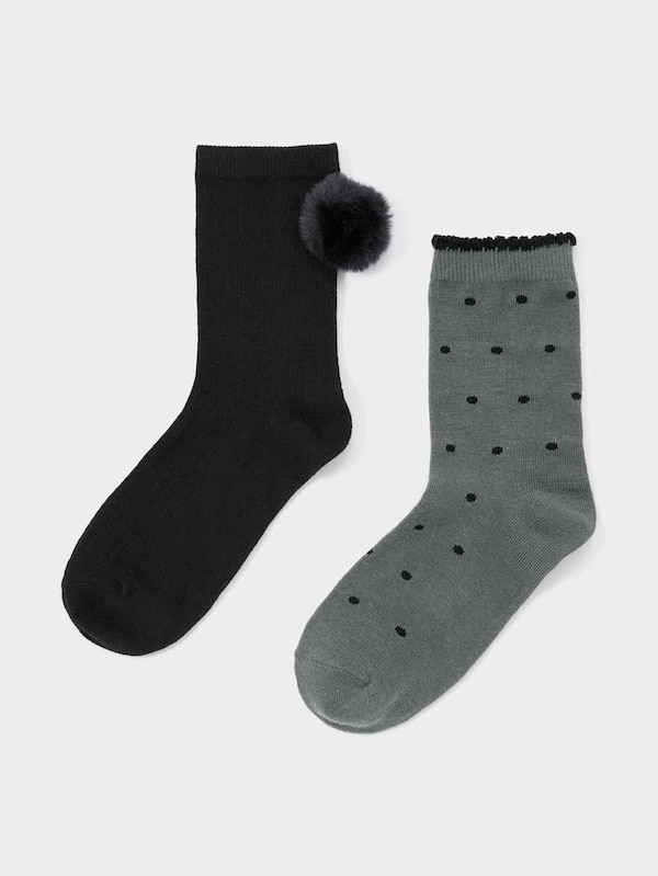 KIDS(男女兼用)クルーソックス(ポンポン/柄)2P