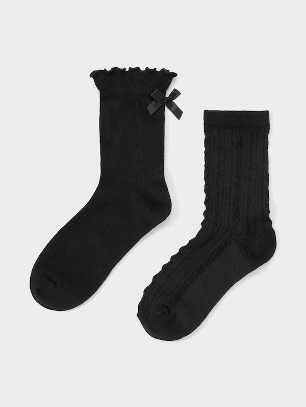 KIDS(男女兼用)クルーソックス(リボン/ジャカード)2P