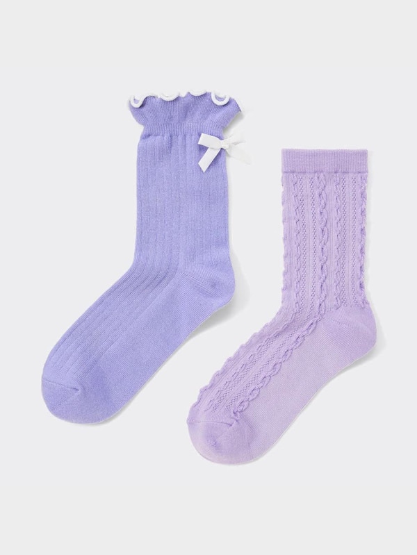 KIDS(男女兼用)クルーソックス(リボン/ジャカード)2P