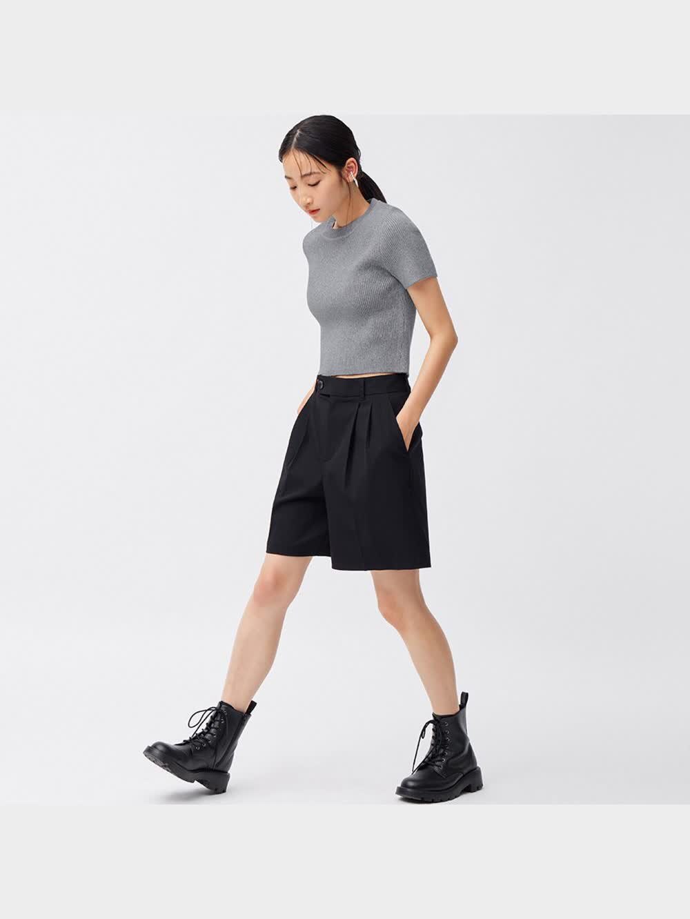 雪月様 GU公式 | ラメクロップドセーター(半袖)