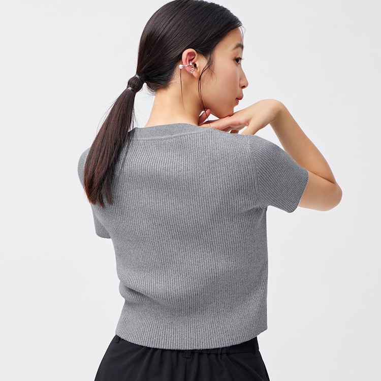 GU公式 ラメクロップドセーター(半袖)