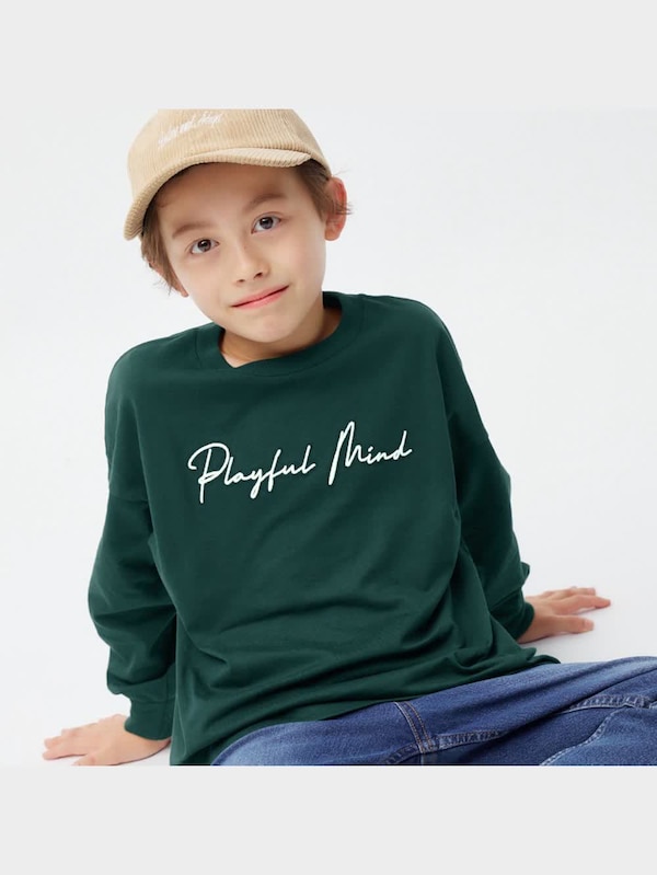 KIDS(男女兼用)グラフィックT(長袖)(刺繍ロゴ)