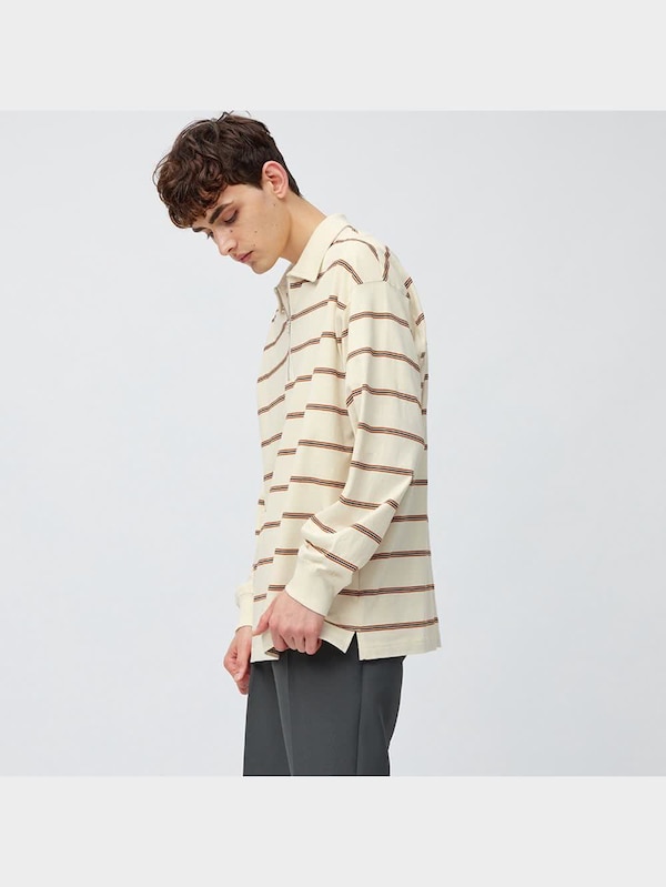 ハーフジップポロシャツ(長袖)(ボーダー)