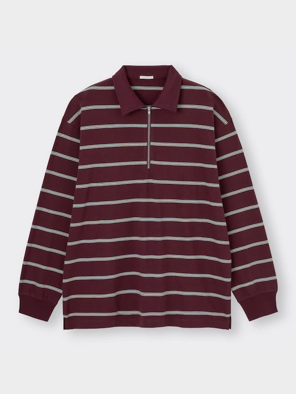 ハーフジップポロシャツ(長袖)(ボーダー)