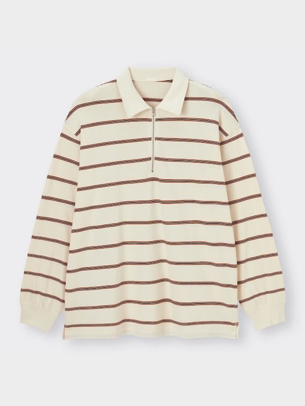 ハーフジップポロシャツ(長袖)(ボーダー)