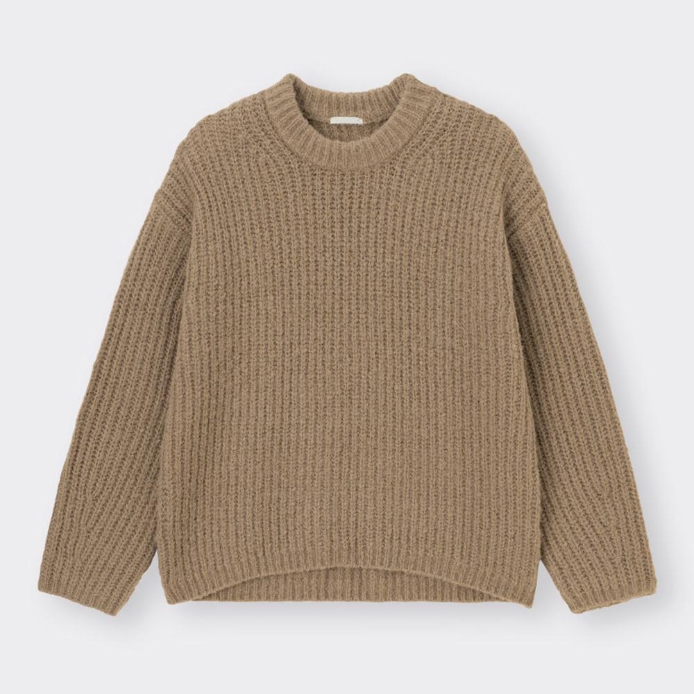 GU公式 | パフィータッチローゲージクルーネックセーター(長袖)