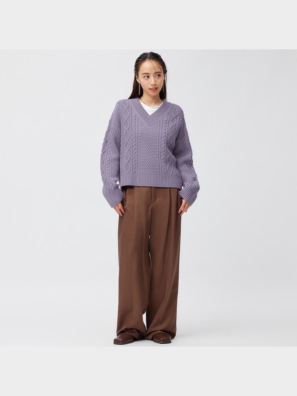 GU公式 | ケーブルVネックセーター(長袖)(セットアップ可能)