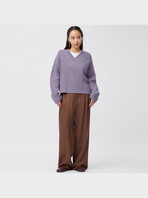 ケーブルVネックセーター(長袖)(セットアップ可能)