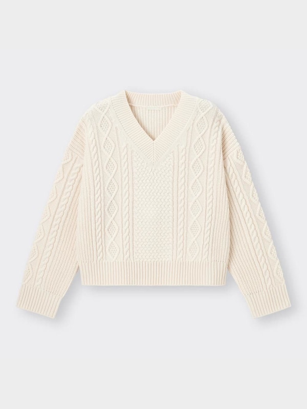 ケーブルVネックセーター(長袖)(セットアップ可能)