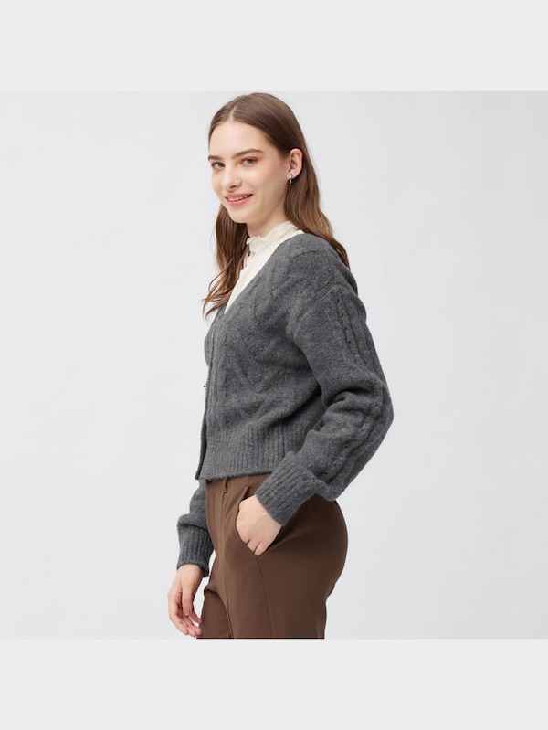 ビジューボタンケーブルカーディガン(長袖)