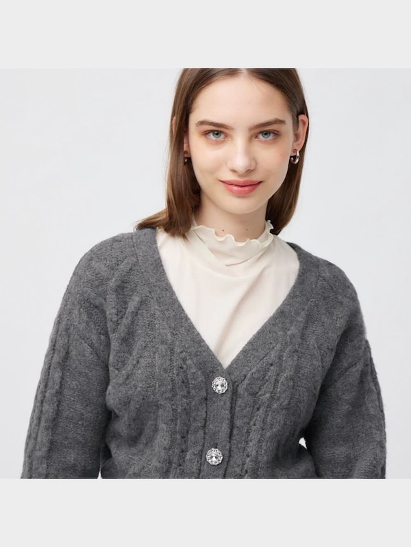 ビジューボタンケーブルカーディガン(長袖)