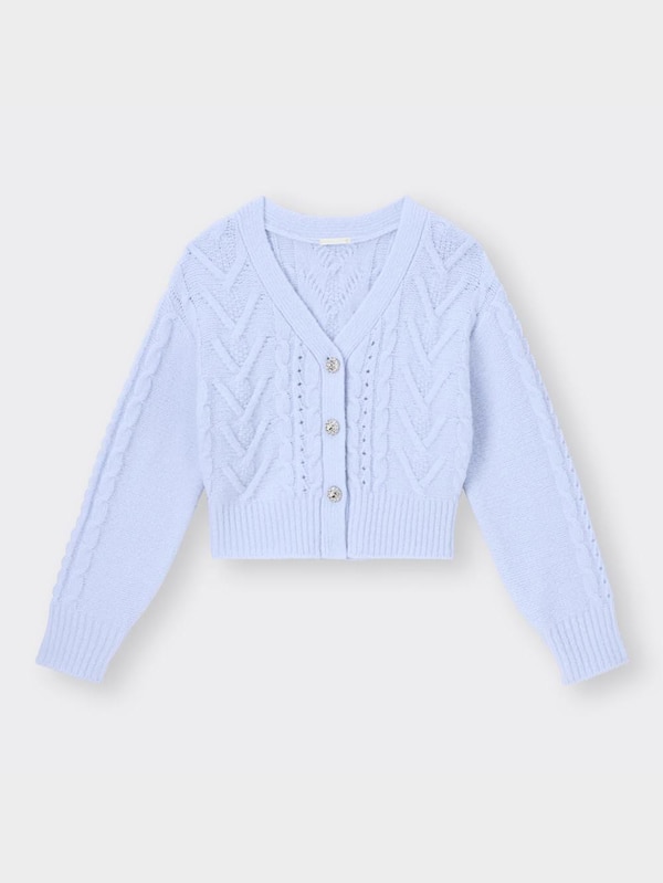 ビジューボタンケーブルカーディガン(長袖)