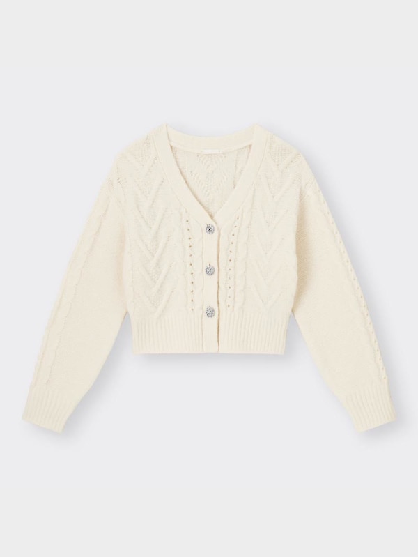 ビジューボタンケーブルカーディガン(長袖)