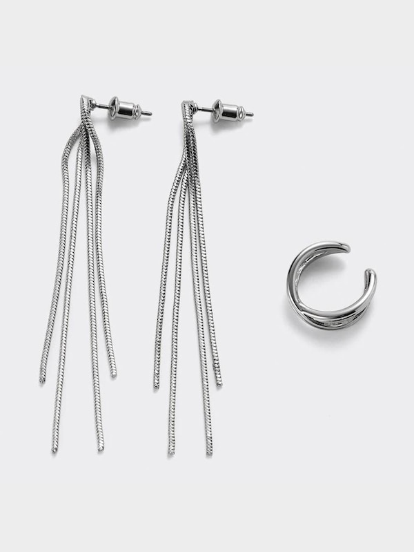 メタルフリンジピアス&イヤーカフセット