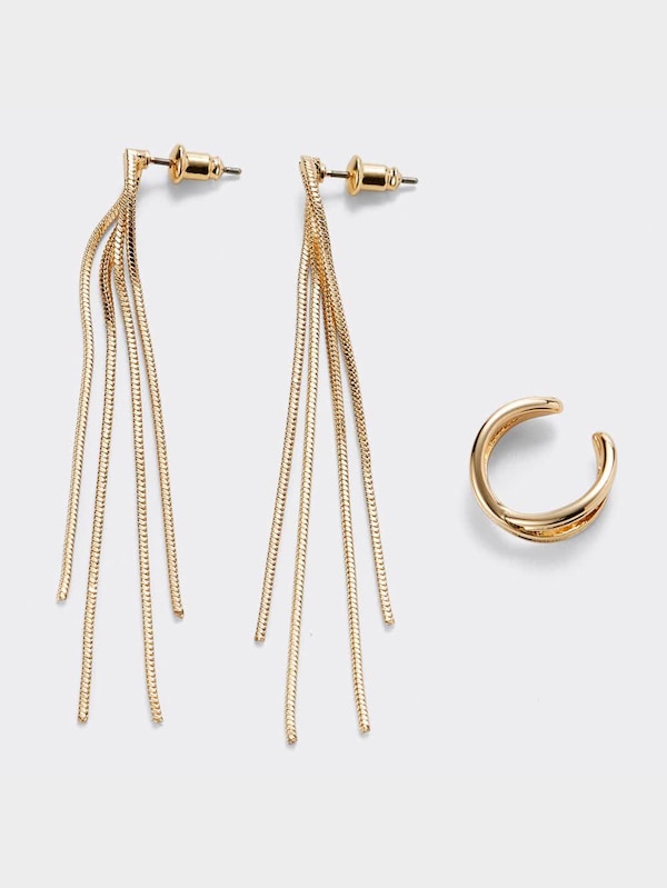 メタルフリンジピアス&イヤーカフセット