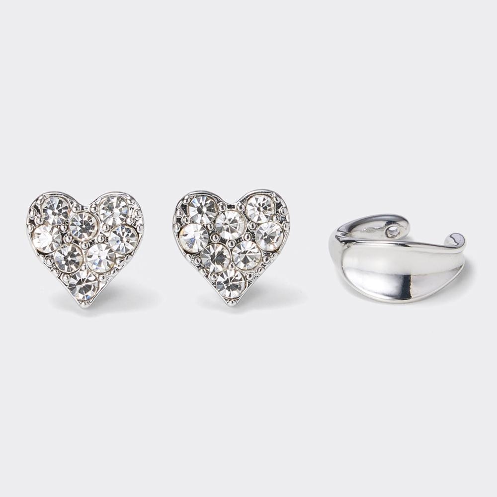ビジューハートピアス&イヤーカフセット