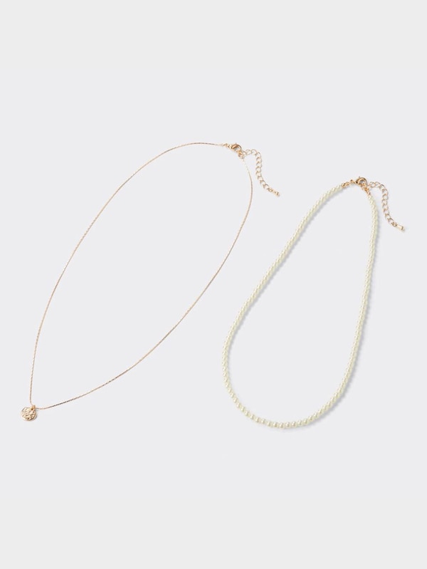 パールライク&メタルコインネックレスセット