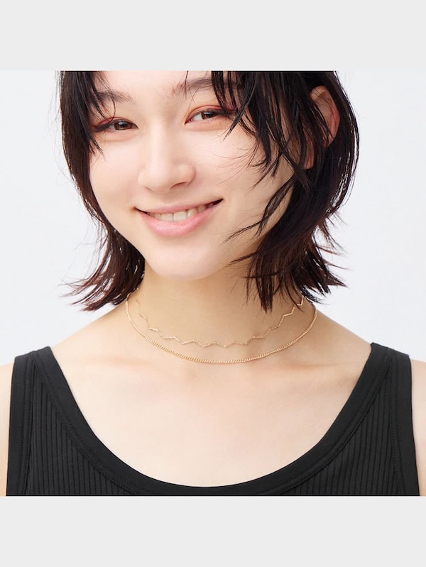 ウェーブ&チェーンネックレス