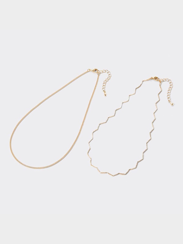ウェーブ&チェーンネックレス