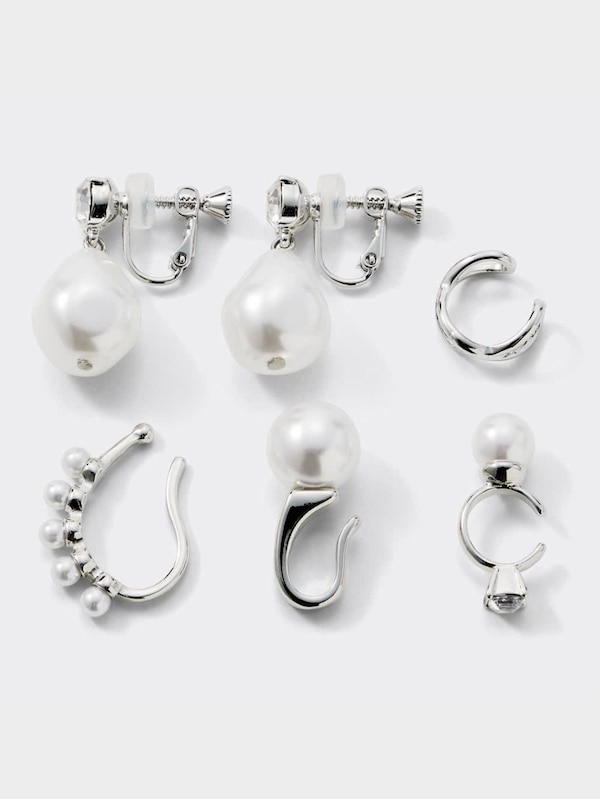 ビジュー&パールライクイヤリング5P