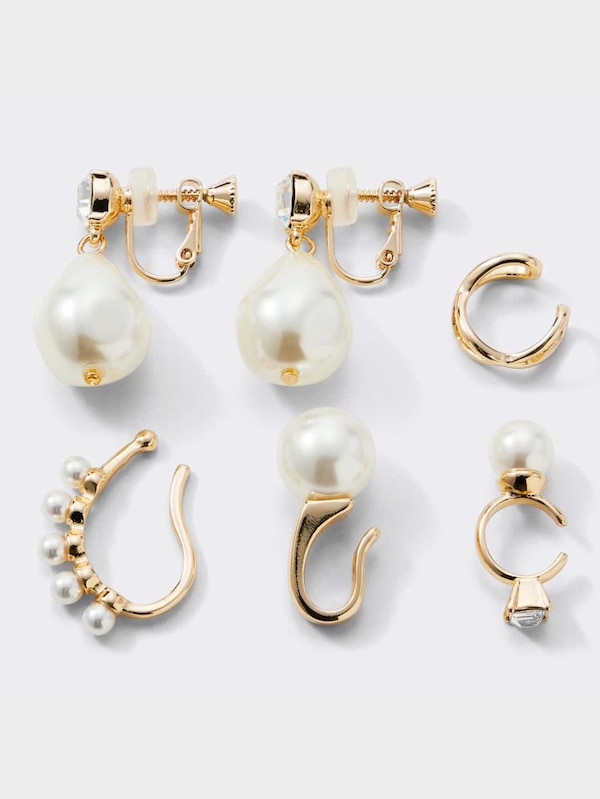 ビジュー&パールライクイヤリング5P