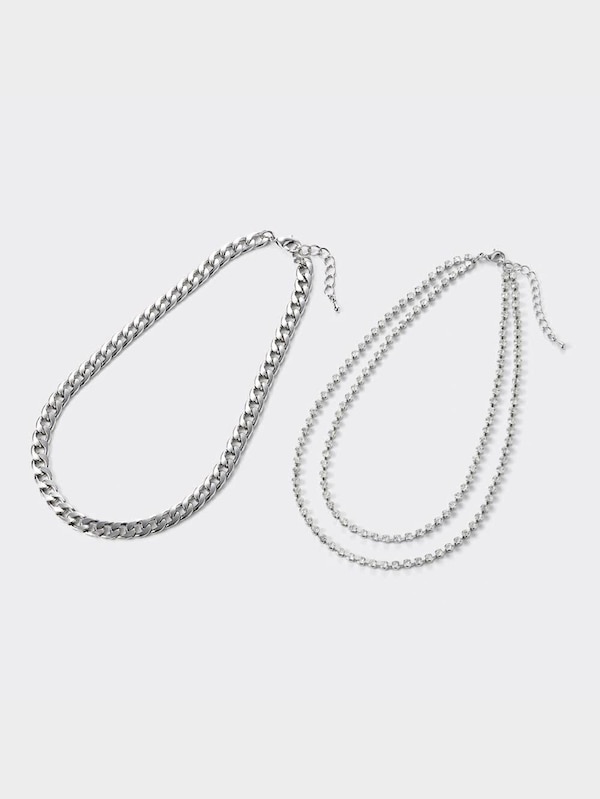 ビジュー&チェーンネックレスセット2P