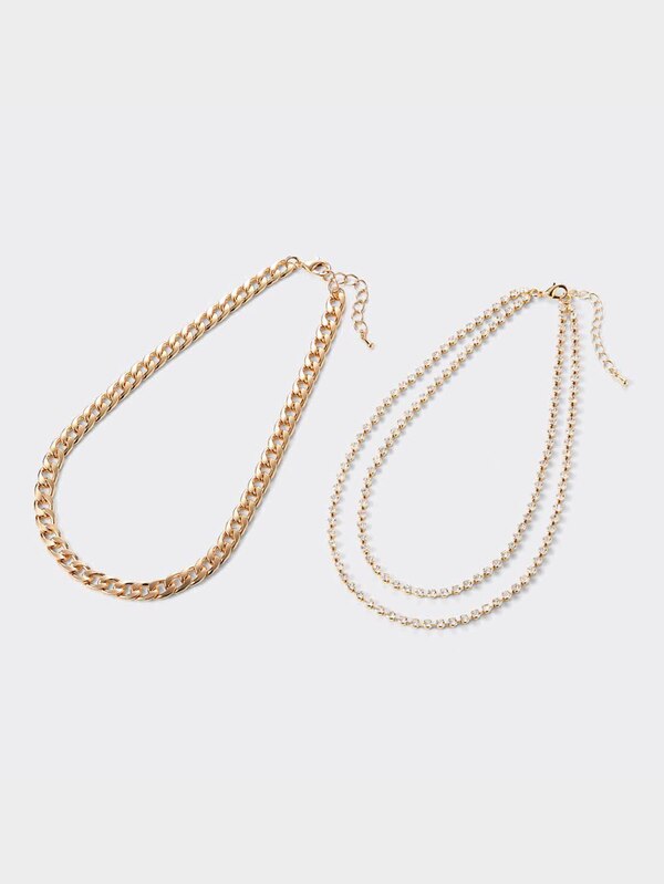 ビジュー&チェーンネックレスセット2P