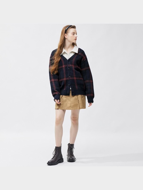 ブラッシュドヤーンカーディガン(長袖)(チェック)