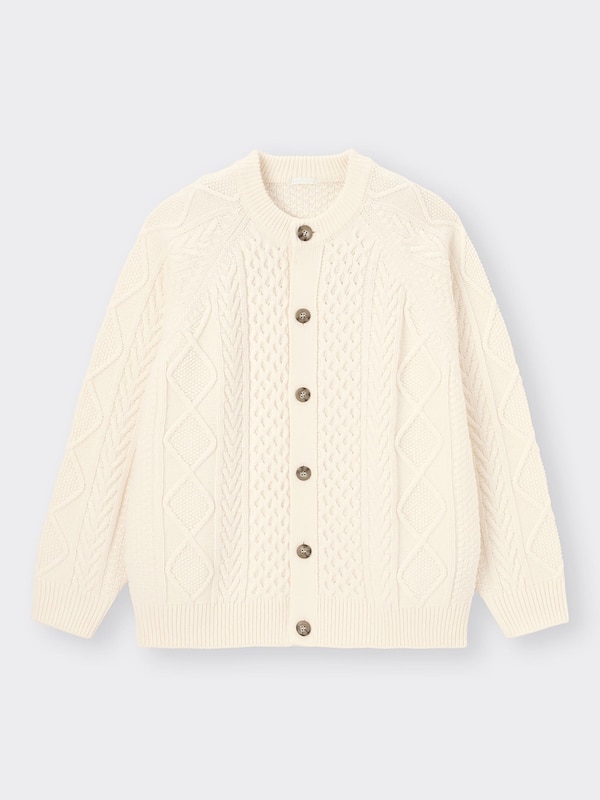 ケーブルクルーネックカーディガン(長袖)